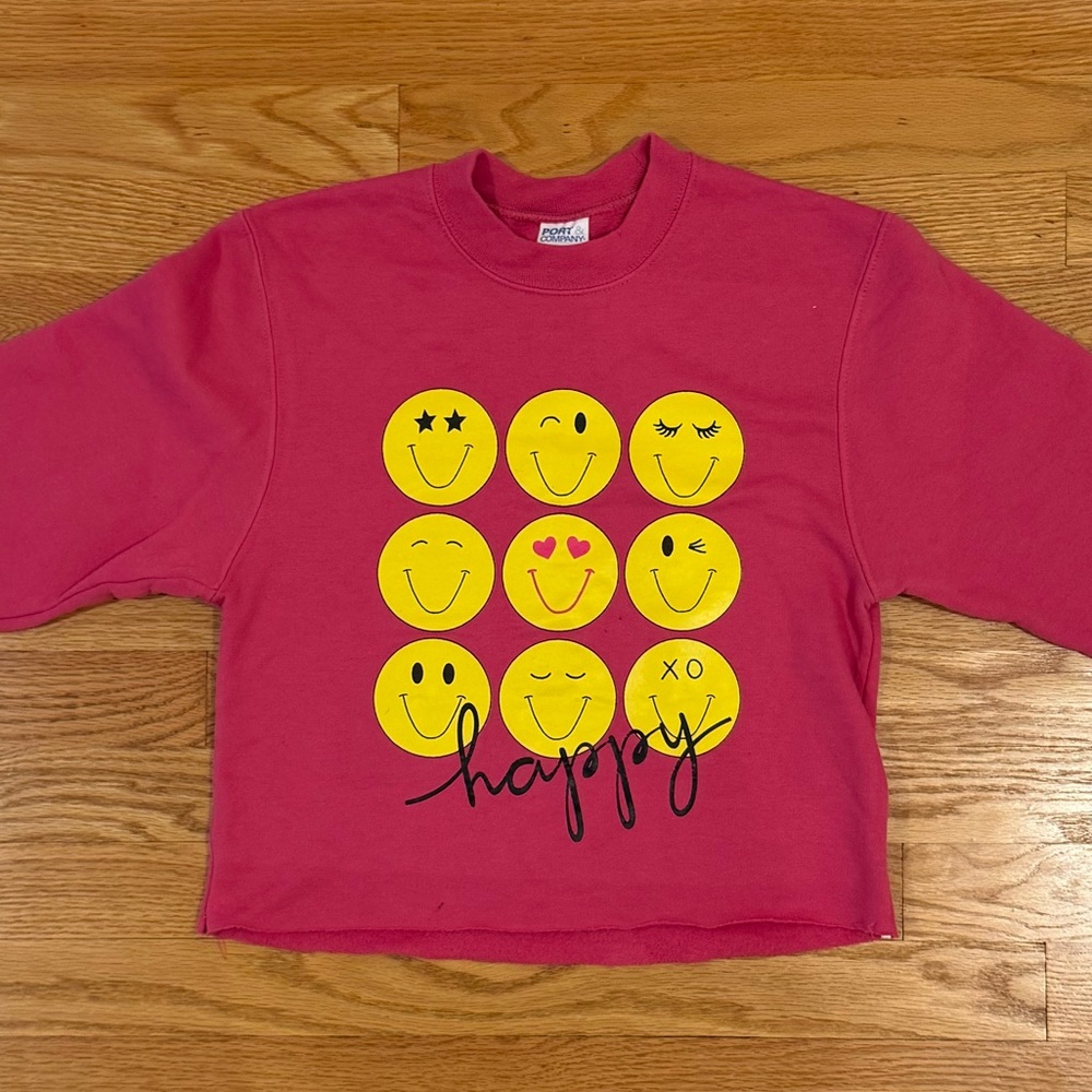 Pink Smiley Face Kids Sweatshirt / Denny’s size Medium